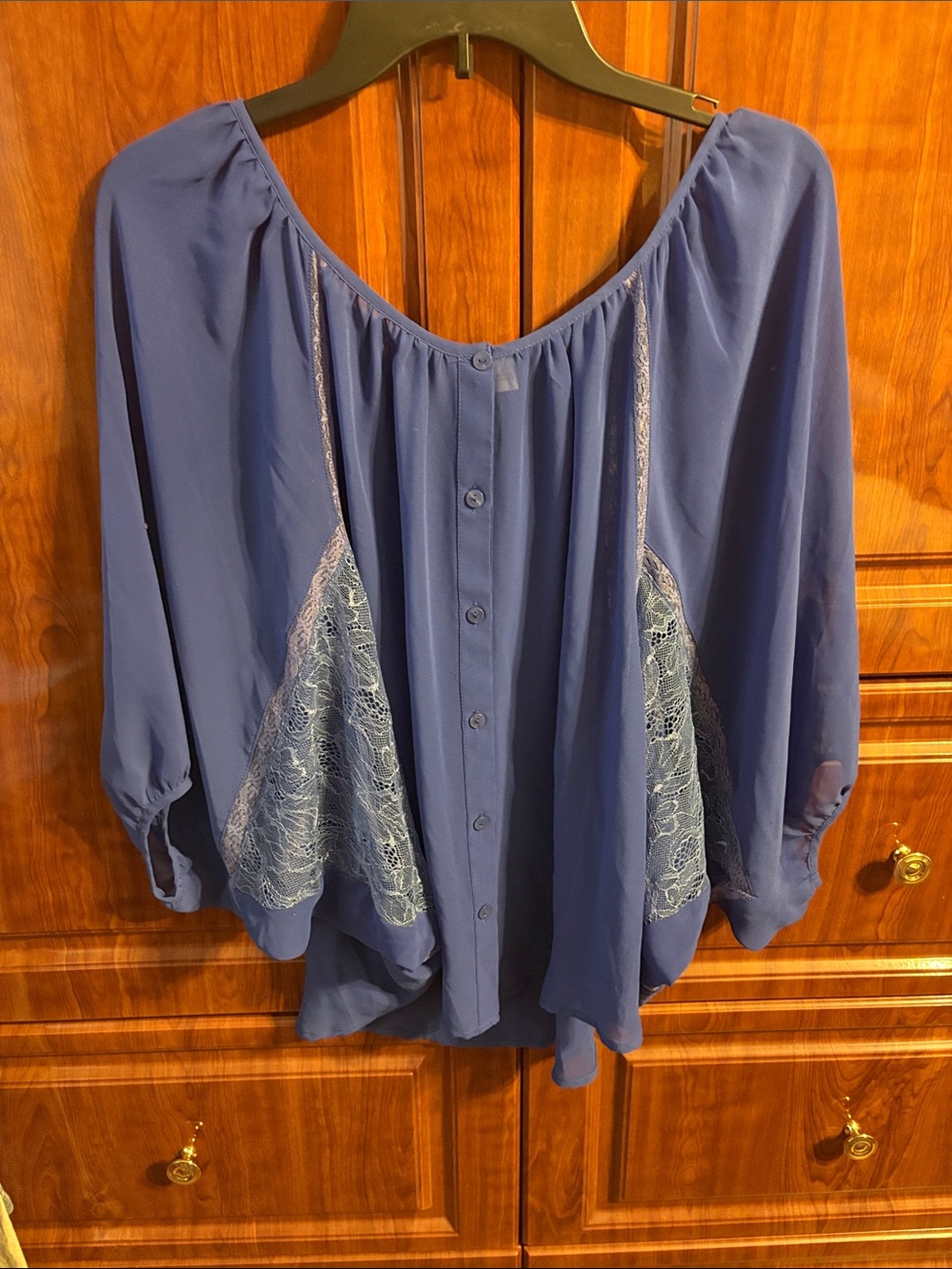 LC Lauren Conrad Periwinkle Lace-Panel Button-Back Blouse